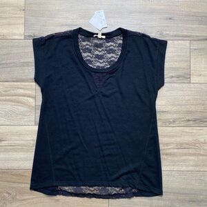 Pleione Women's Short Sleeve Lace Back Tee Size Medium Black Made In USA